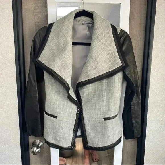 202 Vince Leather and Wool Boucle Jacket - Picture 3 of 8